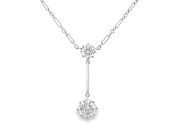 Vintage Art Deco Lavalier / Negligee Diamond Drop Platinum Necklace. 1.45 Carat Total Diamond.
