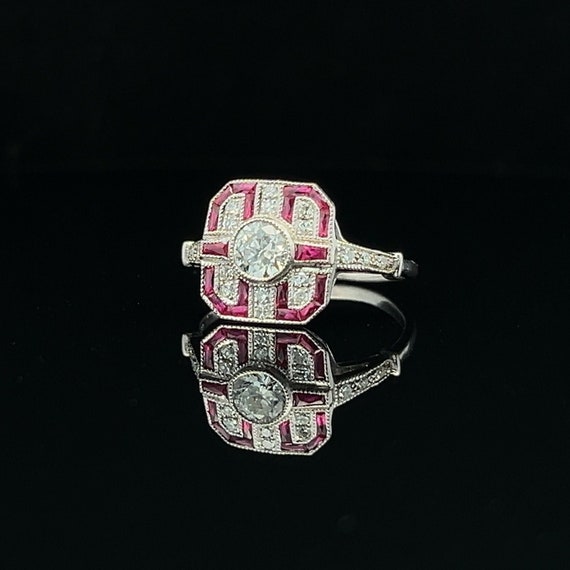 Art Deco Diamond & Ruby Ring. 18ct White Gold. Ca… - image 1