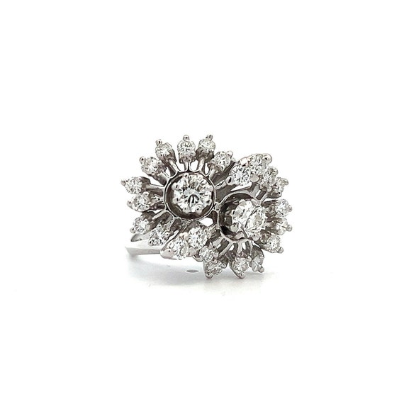 Vintage Diamond 18ct White Gold Double Cluster Co… - image 4