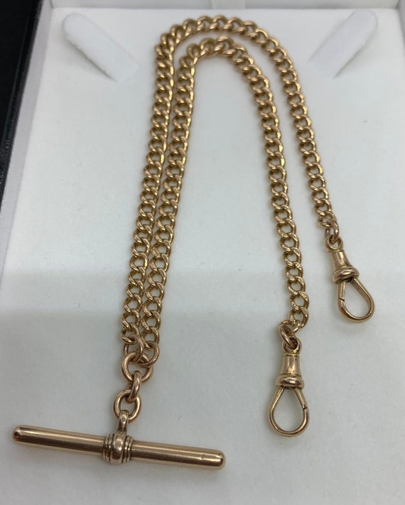 Antique 9ct Rose Gold Double Albert Watch Chain w… - image 5