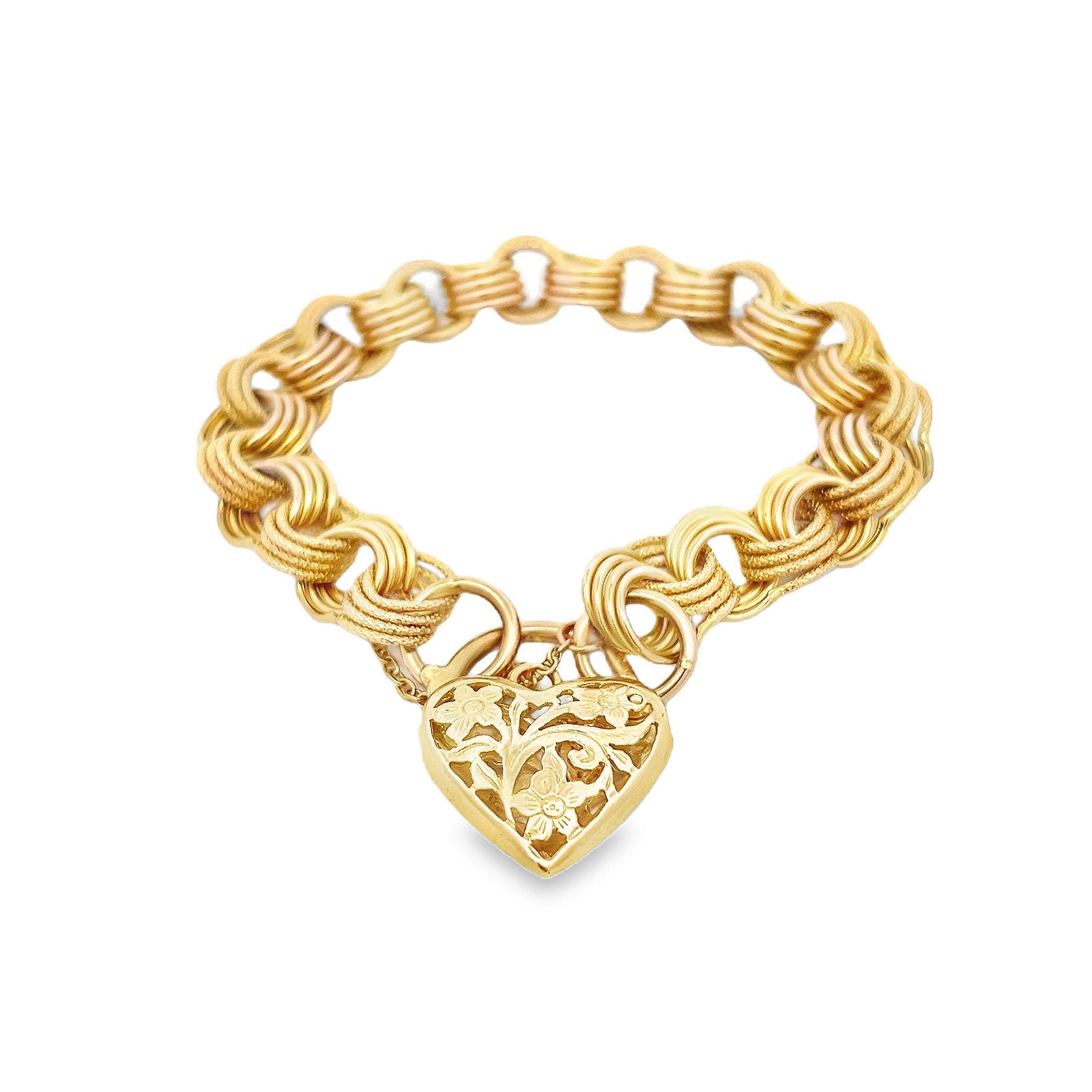Vintage Matte and Polished 9ct Gold Curb Link Bracelet With Large