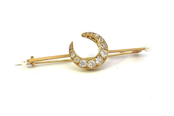 Antique Diamond and Pearl Closed Crescent Moon Br… - image 1