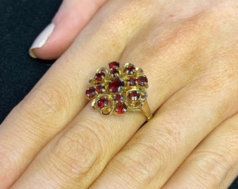 Vintage 9ct Gold Garnet Dress Ring. Large Retro Ring From the 1960's / 1970's