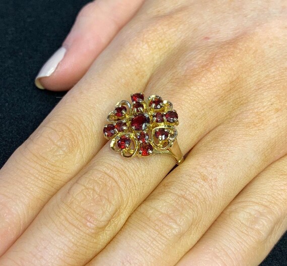 Vintage 9ct Gold Garnet Dress Ring. Large Retro R… - image 1