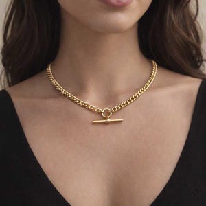 Antique Solid 9ct Rose Gold Albert Chain & T-Bar Necklace. Chester 1900. 16.5 Inches.