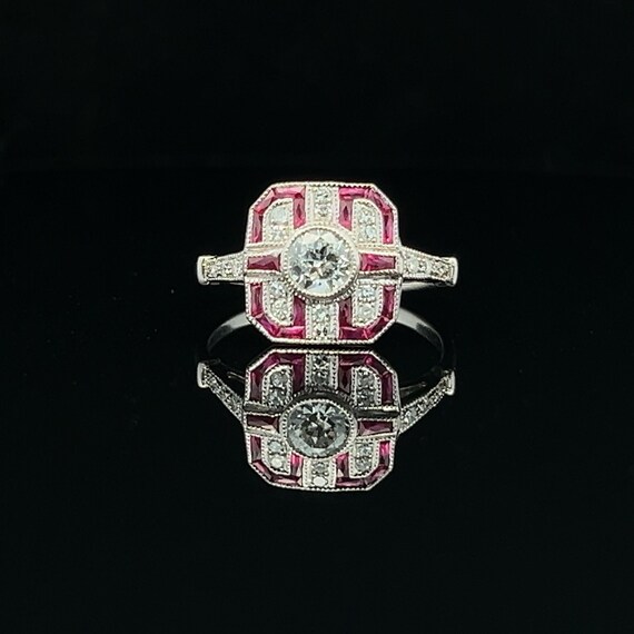 Art Deco Diamond & Ruby Ring. 18ct White Gold. Ca… - image 4
