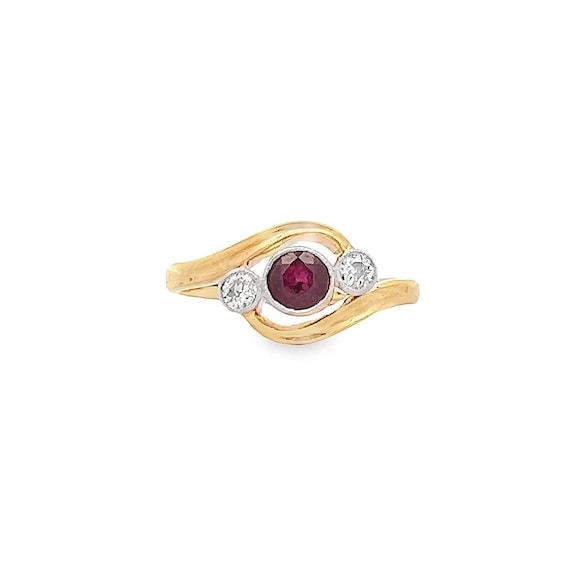 Antique Ruby and Diamond Trilogy Crossover 18ct Gold With Platinum  English Circa 1910/