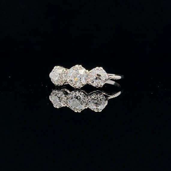 Antique Certificated 1.77 Carat Old European Cut Natural Diamond 3 Stone Platinum Ring. Diamond Trilogy Platinum Ring. English 1910- 1920.
