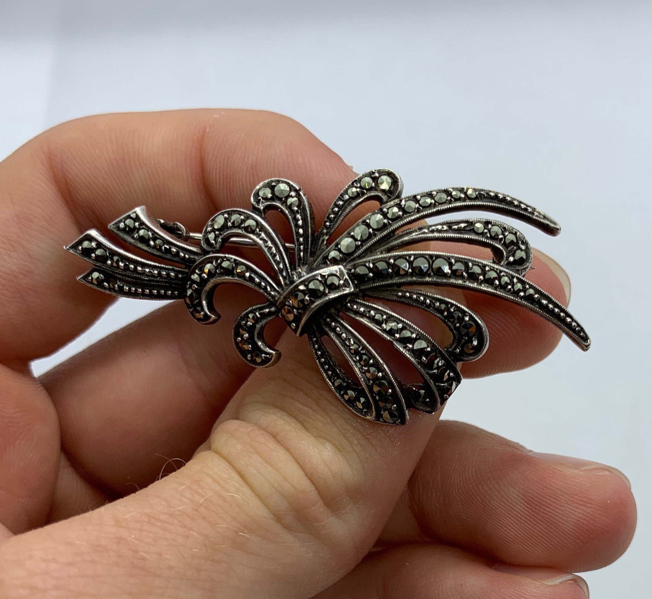 Vintage Silver Marcasite Floral Brooch. Genuine Old One. Very Etsy