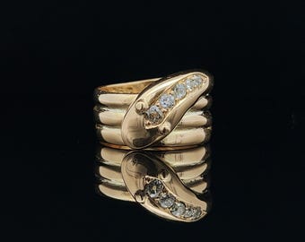 Antique 18ct Gold Snake Ring, Old European Cut Diamond, London 1901