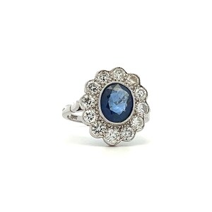 Vintage Sapphire and Diamond 18ct Gold Oval Cluster Ring. Princess ...