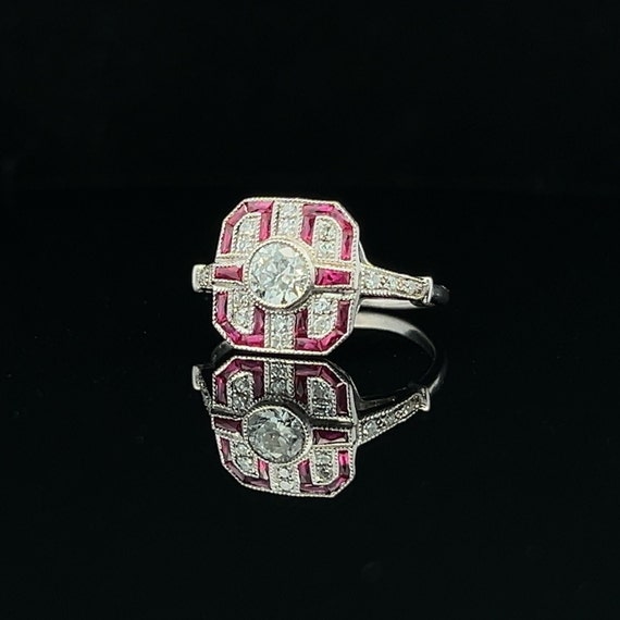 Art Deco Diamond & Ruby Ring. 18ct White Gold. Ca… - image 9