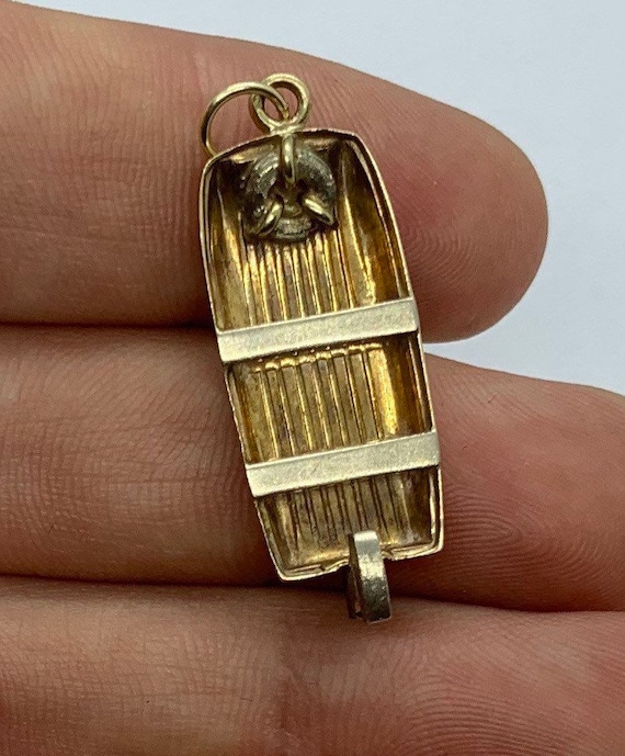 Antique Vintage  Dory Boat 9ct Gold Charm or Pendant. Fishing boat. Yellow & White Gold. Handmade.