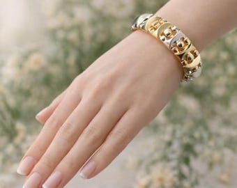 Vintage 18ct Gold Pyramid and Bead Design Cuff Bangle. Contemporary 18ct Gold Bangle.