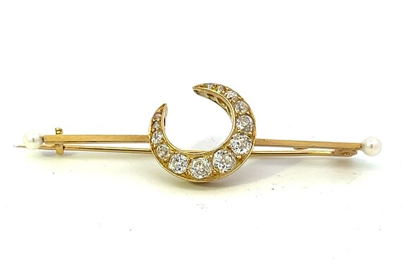 Antique Diamond and Pearl Closed Crescent Moon Br… - image 9