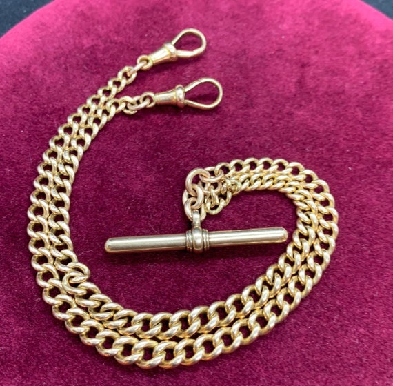Antique 9ct Rose Gold Double Albert Watch Chain w… - image 4