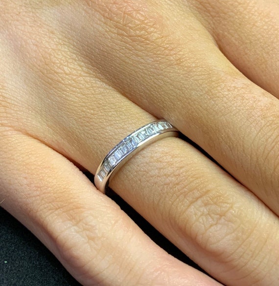 Baguette Diamond Eternity Ring. 18ct White Gold Diamond Half
