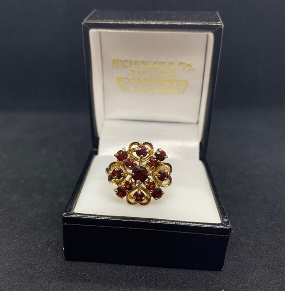 Vintage 9ct Gold Garnet Dress Ring. Large Retro R… - image 4