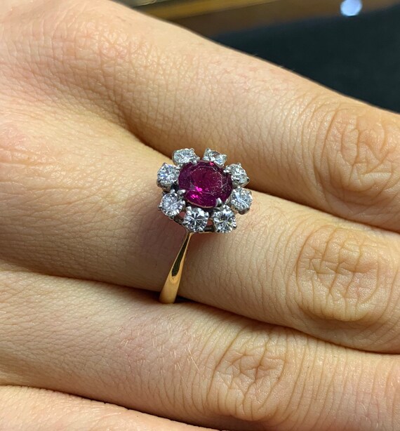 Ruby & Diamond Cluster Ring. 18ct Gold and Platinu