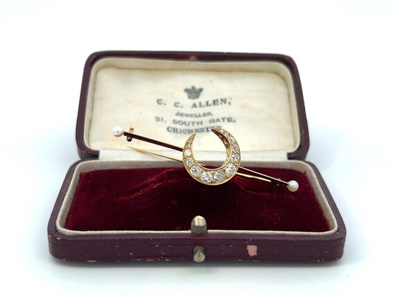 Antique Diamond and Pearl Closed Crescent Moon Br… - image 3