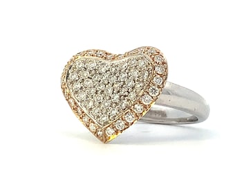 Vintage Diamond 18ct White Gold Heart Cluster Ring. 6.8g