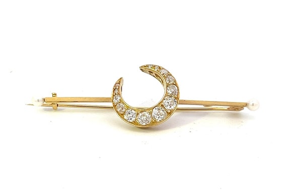 Antique Diamond and Pearl Closed Crescent Moon Br… - image 2