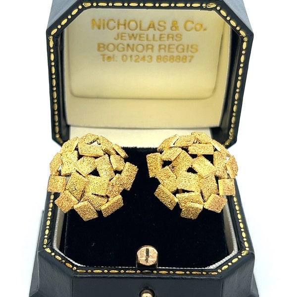 Vintage 1964 Andrew Grima Brick Earrings. 18ct Gold. Andrew Grima for the Haller Jewellery Company.