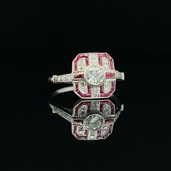 Art Deco Diamond & Ruby Ring. 18ct White Gold. Ca… - image 5