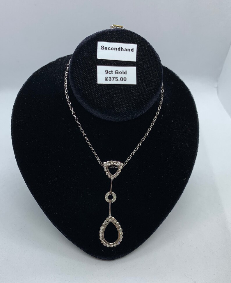 Vintage 9ct White Gold and Diamond Teardrop Pendant With 9ct Etsy UK