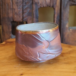 Handmade Textured Ceramic Matcha Bowl - Shino - Slip Decoration - Wabi-sabi Tea Matcha Chawan Stoneware - One-of-a-kind Artwork - Coffee Cup