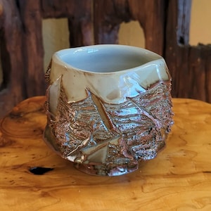 Textured Handmade Ceramic Tea Bowl - Wabi-sabi Matcha Chawan - Celadon Stoneware Coffee Cup Geology Wood Unique Gift One-of-a-kind Artwork