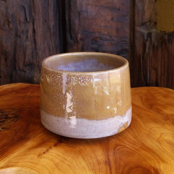 Handmade Textured Purple and Beige Ceramic Tea Bowl - Slip Decoration - Wabi-sabi Matcha Chawan One-of-a-kind Artwork Unique Gift Coffee Cup