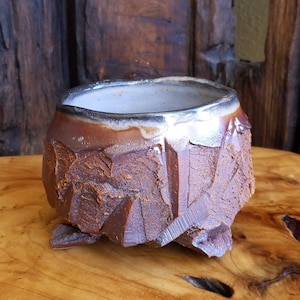Large Textured Handmade Ceramic Tea Bowl - Wabi-sabi Matcha Cup Chawan Japanese Stoneware - Geology Wood - Unique Gift One-of-a-kind Artwork