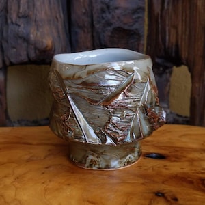Textured Handmade Ceramic Tea Bowl - Wabi-sabi Matcha Chawan - Celadon Stoneware Coffee Cup Geology Wood Unique Gift One-of-a-kind Artwork