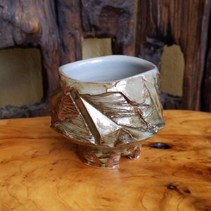 Textured Handmade Ceramic Tea Bowl - Wabi-sabi Matcha Chawan - Celadon Stoneware Coffee Cup Geology Wood Unique Gift One-of-a-kind Artwork