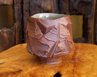 Textured Handmade Ceramic Tea Cup - Wabi-sabi Matcha Bowl - Yunomi Guinomi Japanese Stoneware Geology Wood Unique Gift One-of-a-kind Artwork