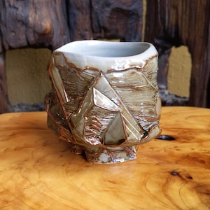 Textured Handmade Ceramic Tea Bowl - Wabi-sabi Matcha Chawan - Celadon Stoneware Coffee Cup Geology Wood Unique Gift One-of-a-kind Artwork