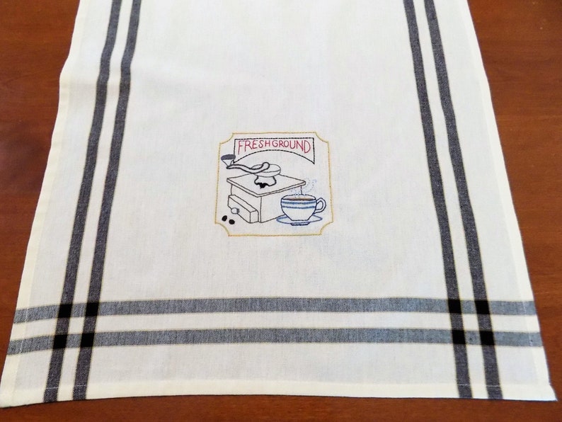 Hand Embroidered Tea TowelKitchen Towel with optional cotton Dishcloth Fresh Ground Coffee