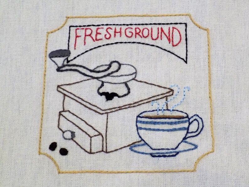 Hand Embroidered Tea TowelKitchen Towel with optional cotton Dishcloth Fresh Ground Coffee
