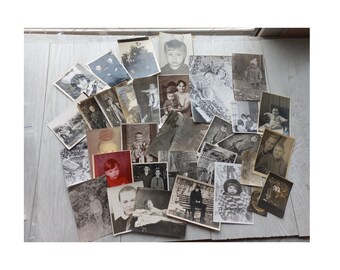 Foto's met kinderen, 50 stuks, kinderfoto's, kinderen, zwart-witfoto's, Sovjetfoto's, USSR, vintage foto's