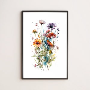 カラフルな水彩画の花 / ポスター、プリント、ウォールアート / 自然画、植物、ヴィンテージ、レトロ、モダン、トレンディ、シュール、抽象