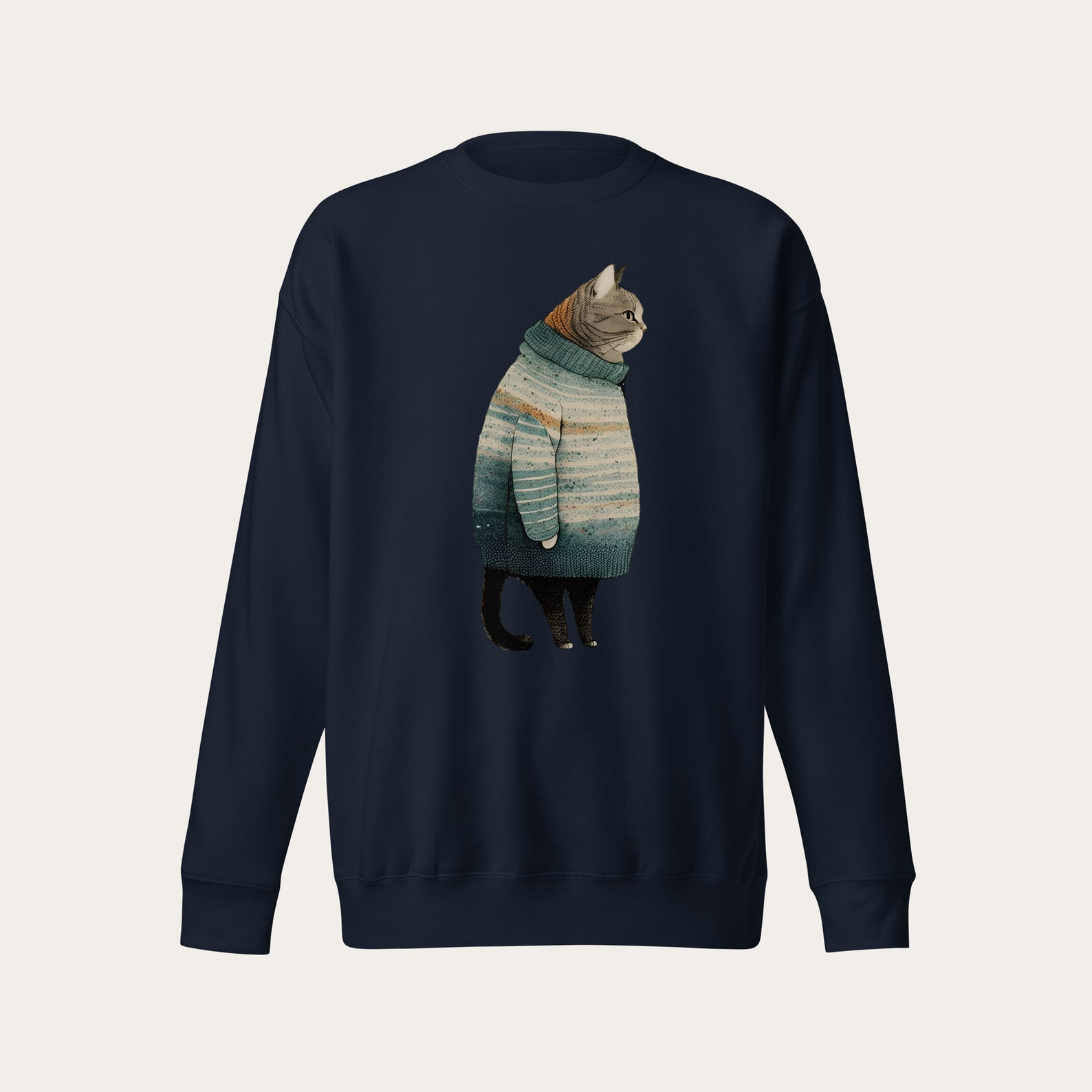 Fat Gray Cat in Sweater / Unisex Crewneck Sweatshirt Long Sleeve Shirt ...