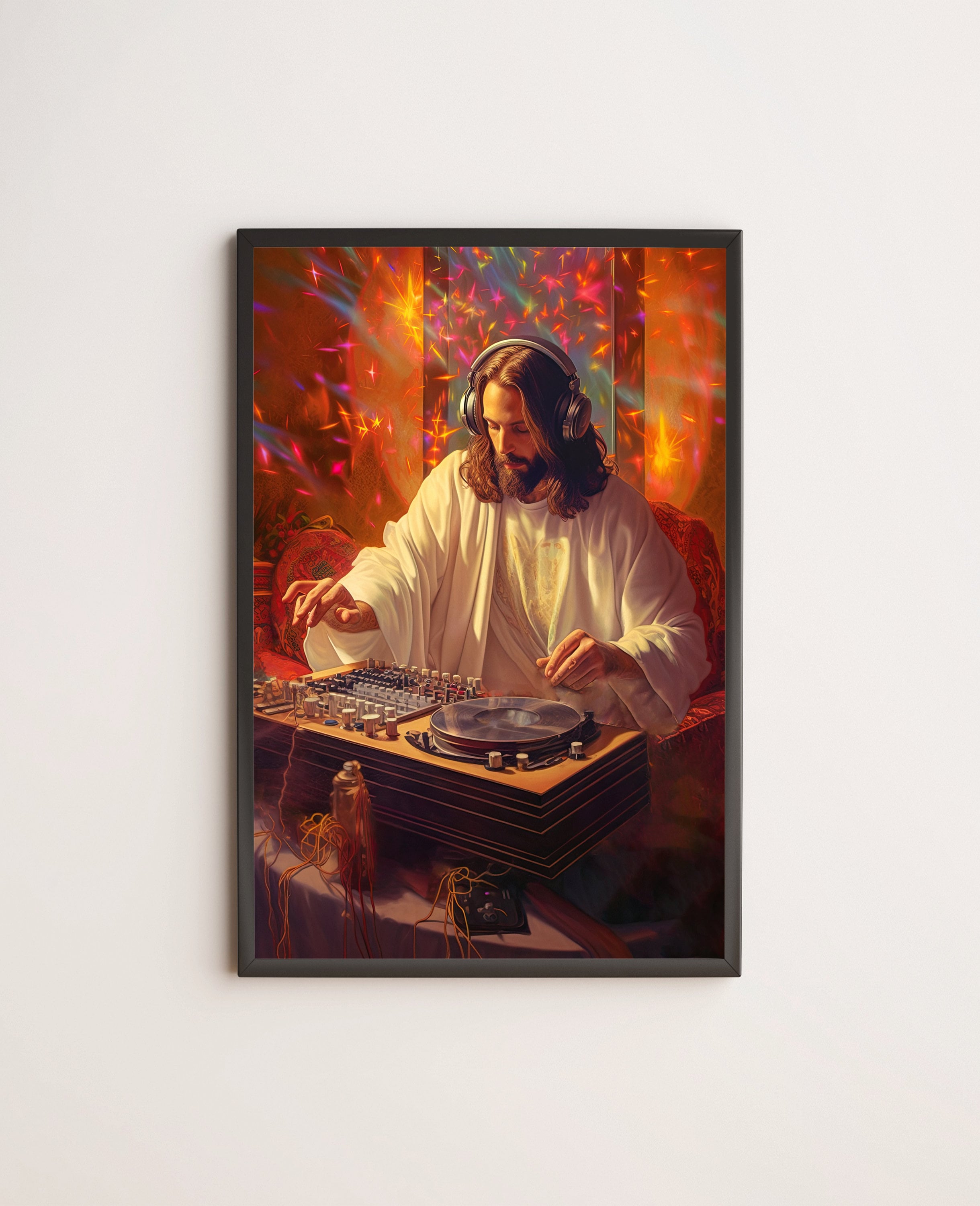 DJ Jesus at Turntable / Poster, Print, Wall Art / Jesus Christ