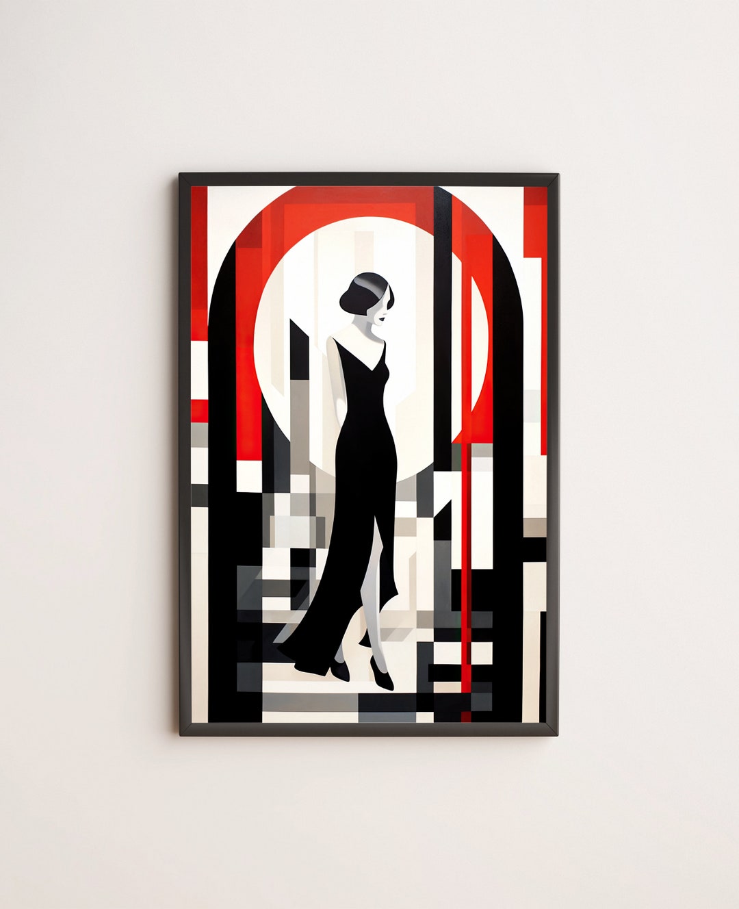 Minimalist Woman in Black Dress / Poster, Print, Wall Art / Surreal ...