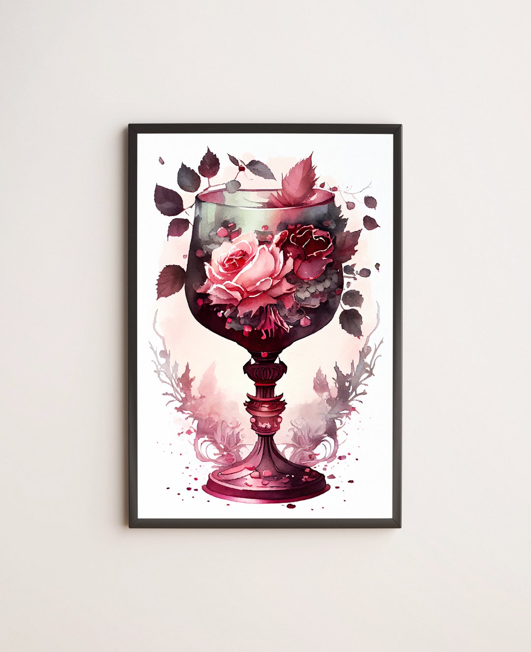 Vampire Goblet, Roses, Watercolor / Poster, Print, Wall Art / Gothic