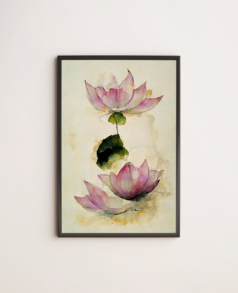 Pink Lotus Water Lily Flower / Poster, Print, Wall Art / Japanese ...