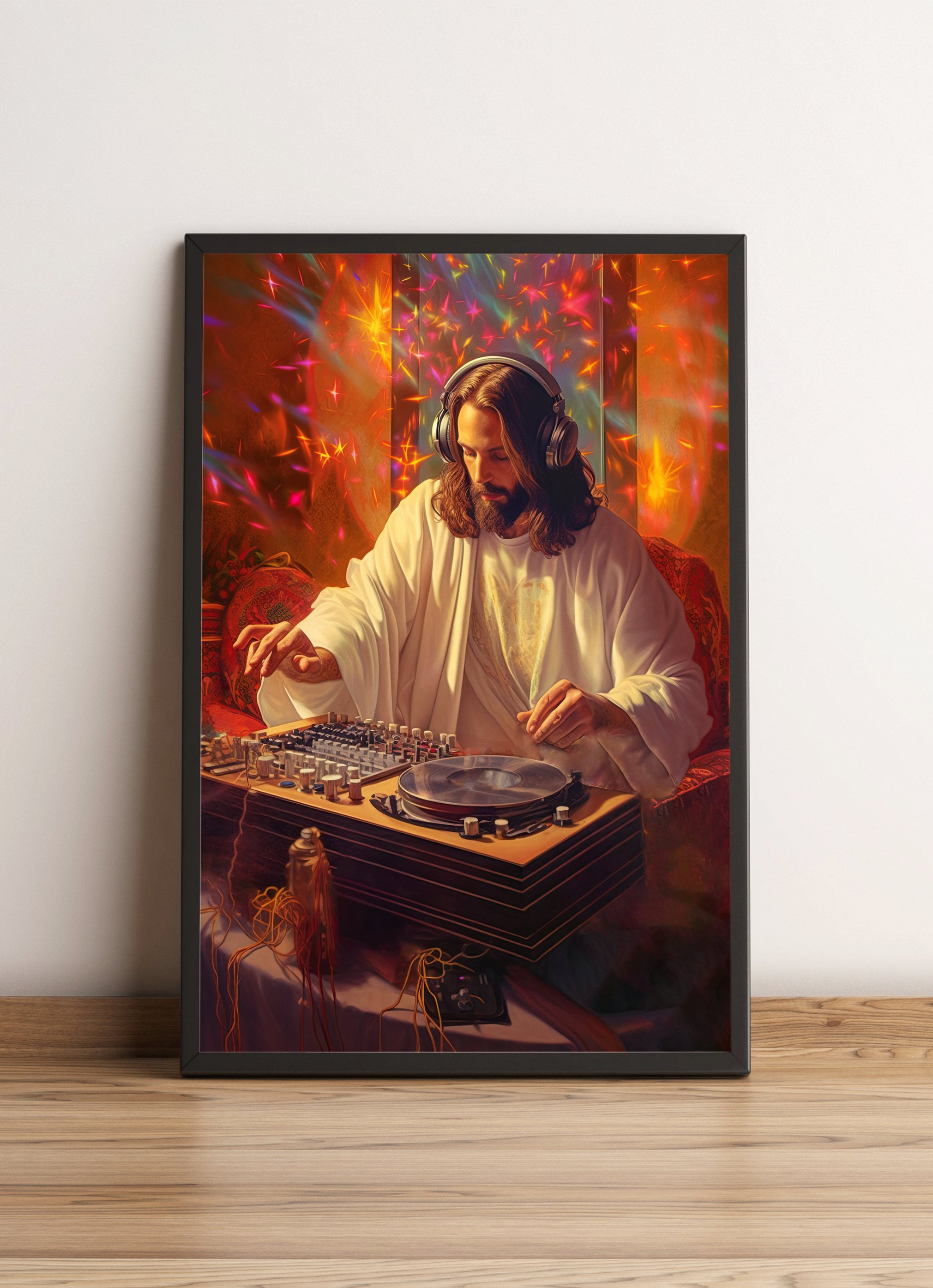 DJ Jesus at Turntable / Poster, Print, Wall Art / Jesus Christ