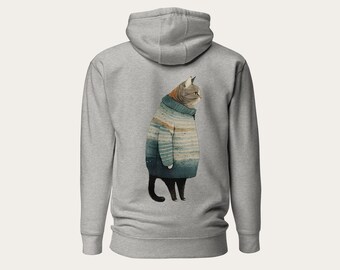 Fat Gray Cat in Sweater / Unisex Hoodie Hooded Jacket Sweatshirt / Cotton Polyester / Cat Lover Gift, Pet Lover, Cute, Funny, Trendy