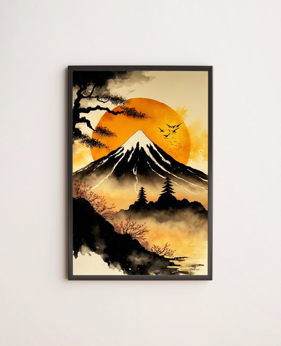Mt. Fuji in Sunset / Poster, Print, Wall Art / Japanese, Japandi