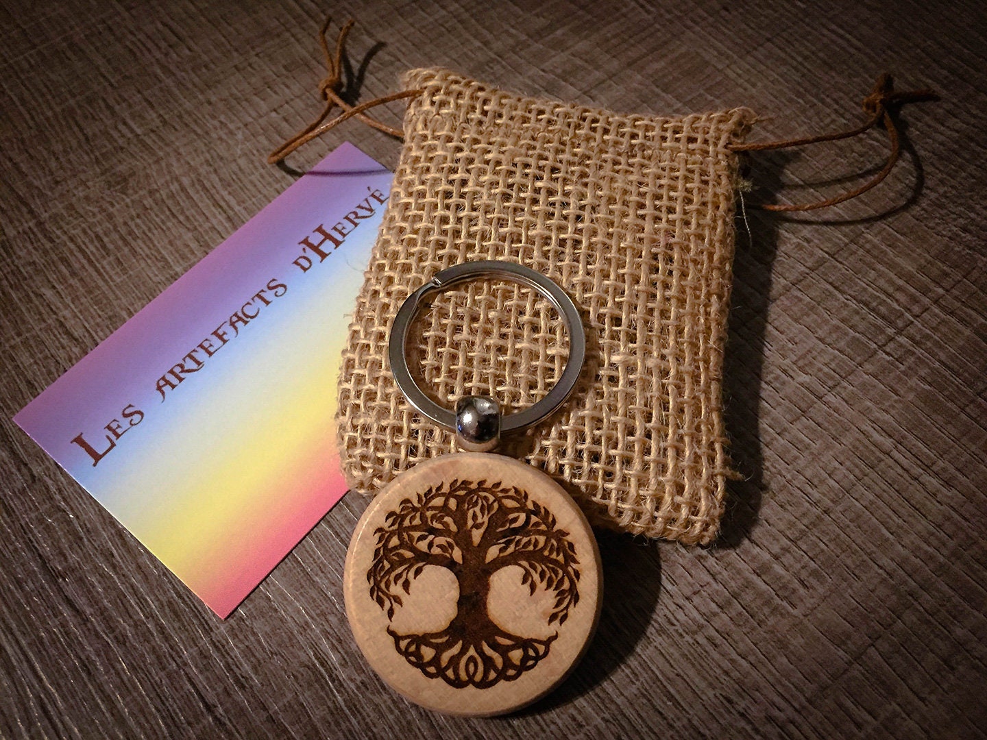 Porte clé arbre de vie personnalisé pendentif cuir gravé - Ninanina